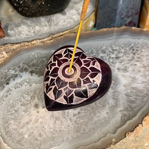 Chakra Carved Heart Soapstone Incense Holder