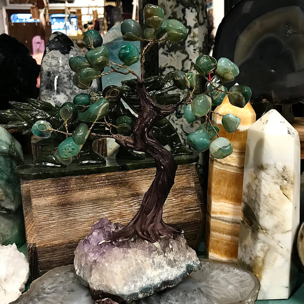 Green Aventurine Money Tree on Amethyst Druzy 7 inches