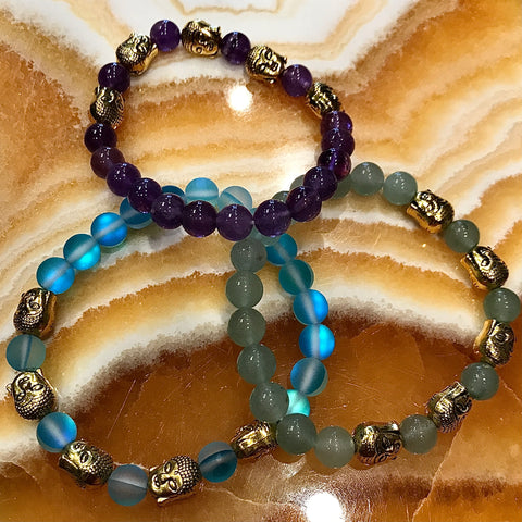 Gemstone Five Buddha Stackable 8mm Bracelets in Assorted Stones