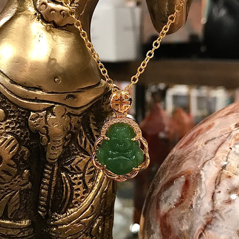 Jade Buddha 14KT GT Pendant Necklace - 18 Inch