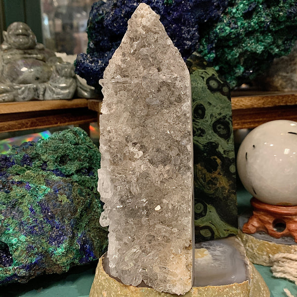 Quartz Crystal Carved Columbian Natural Point Tower