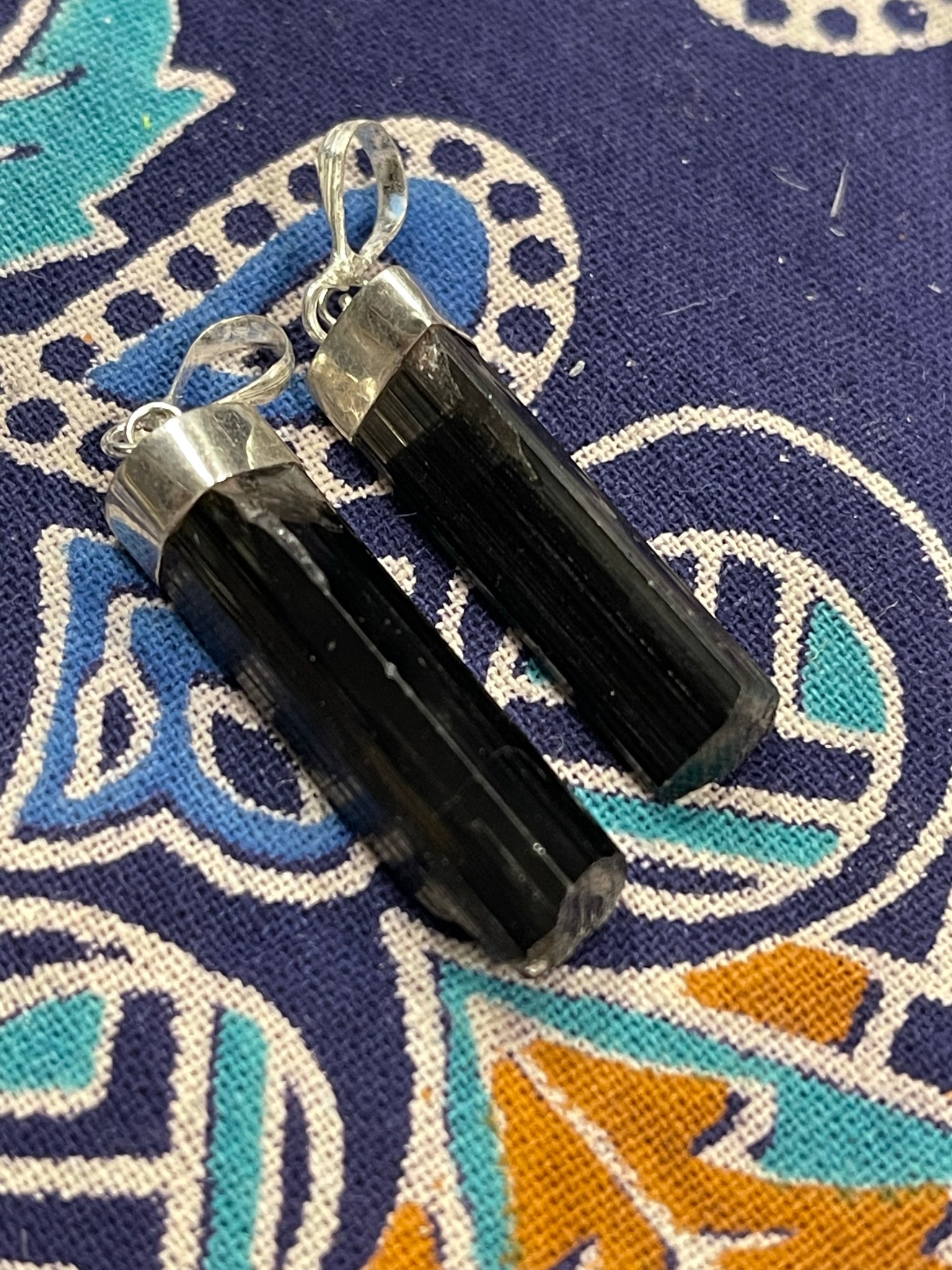 Sterling Silver Black Tourmaline Pendant 1.5 to 2 Inch