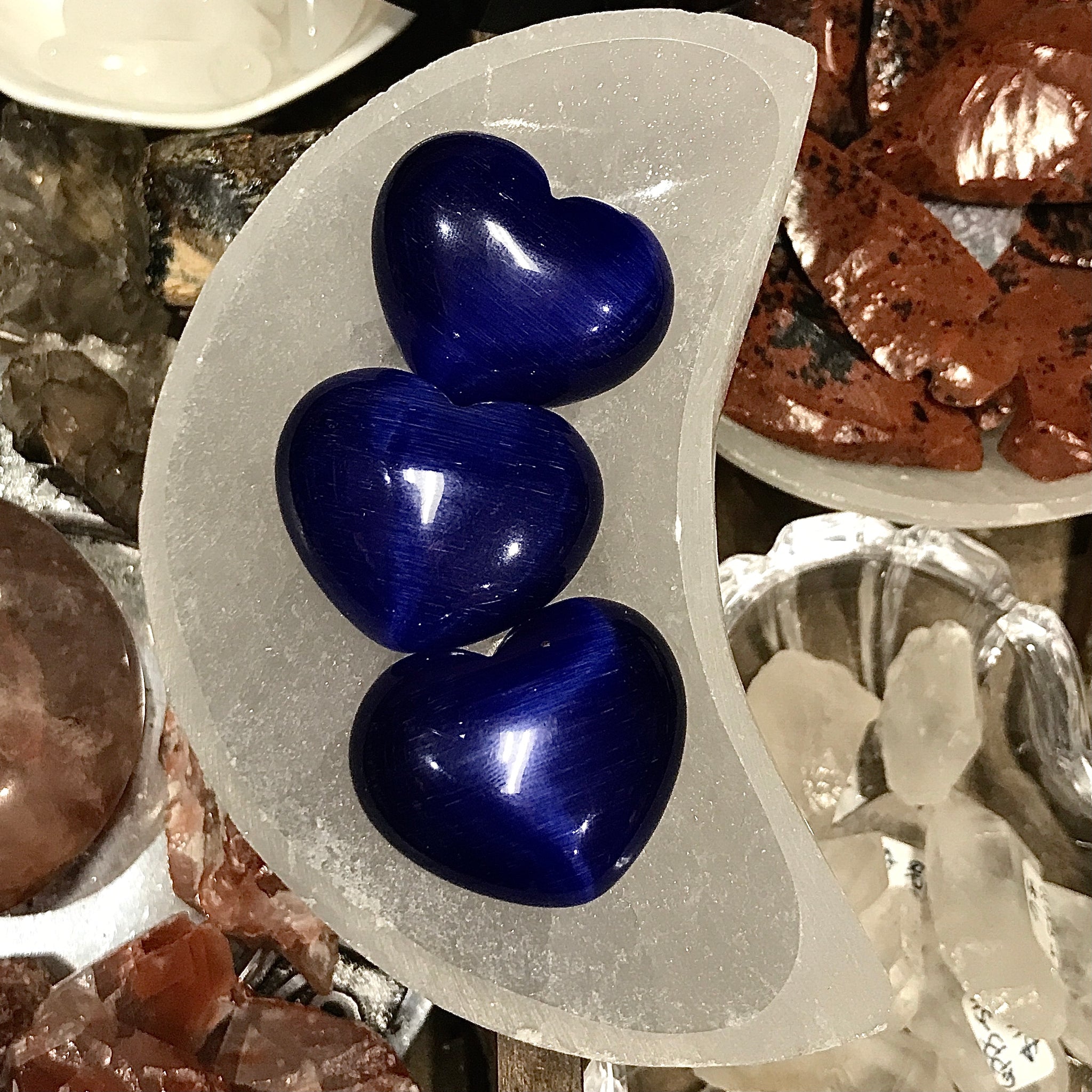 Cat’s Eye Carved Hearts In Various Colors