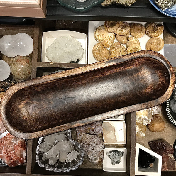 Hand-Carved Wood Oblong Incense Holder 9 inch
