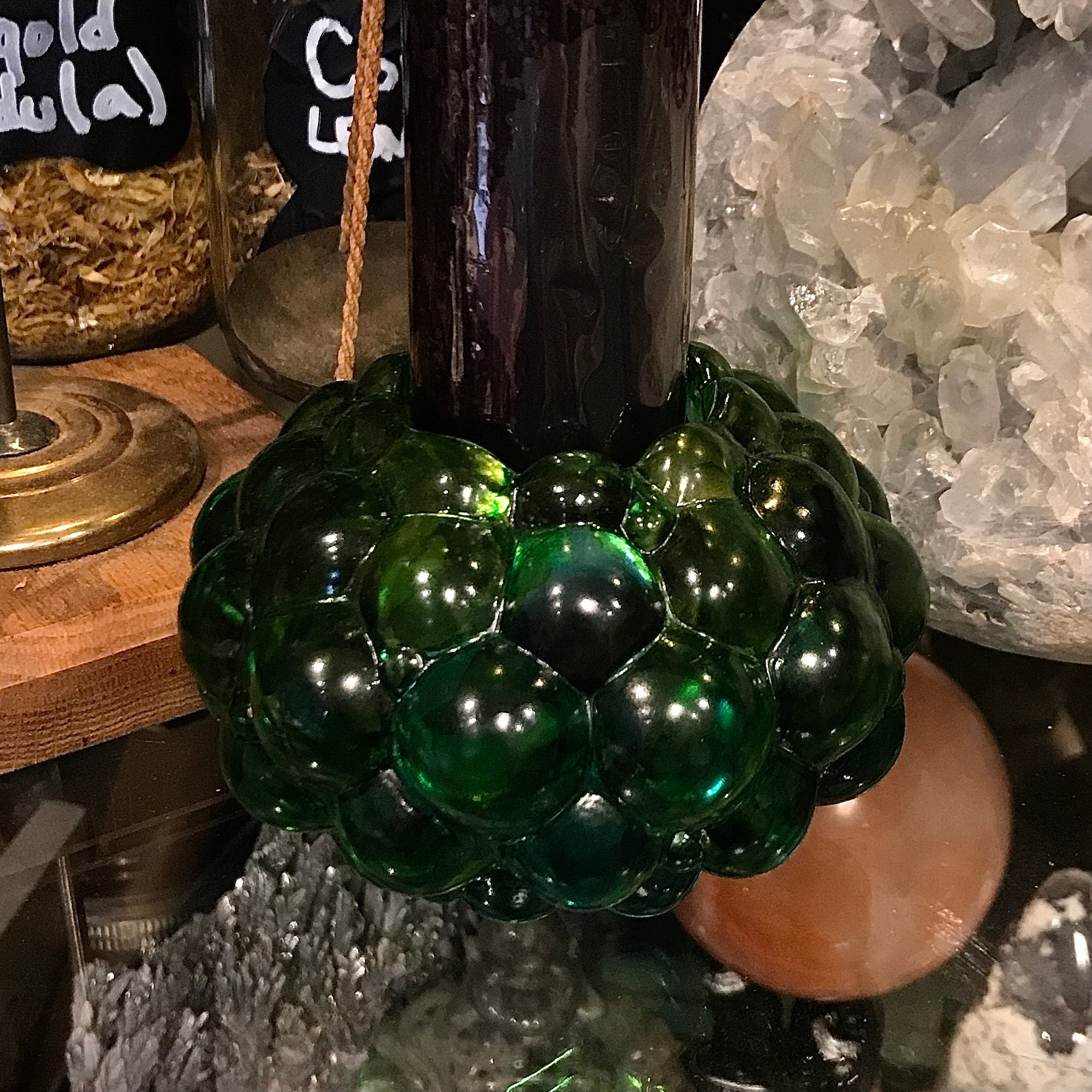 Green Candle Votive in Vintage Lead Crystal - ‘Toil and Trouble’
