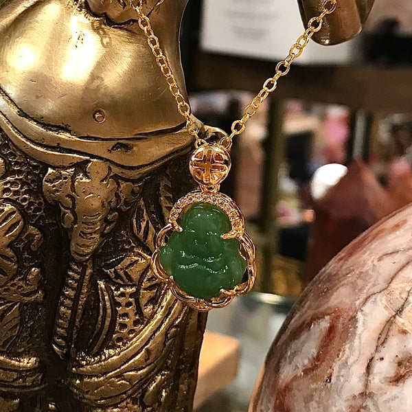 Jade Buddha 14KT GT Pendant Necklace - 18 Inch