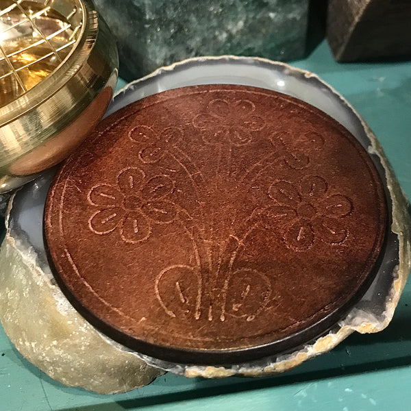 Brass Screen Round Incense Burner With Wood Plate