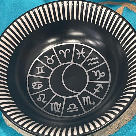 Trinket Dish Black with Zodiac Wheel