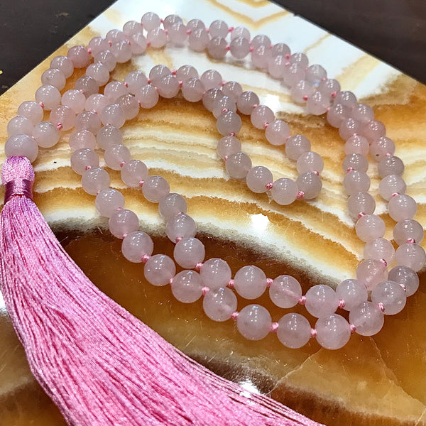 Rose Quartz Mala Prayer 108 Bead Necklace