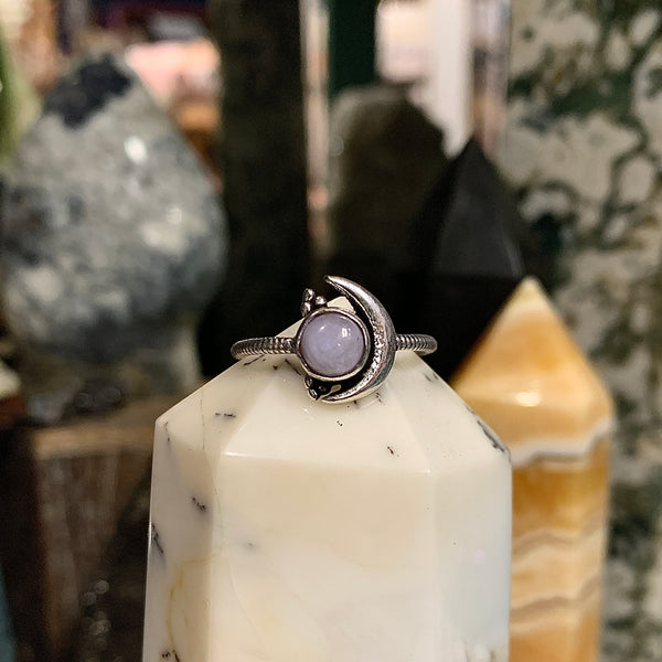 Sterling Silver Crescent Moon Ring with Gemstone