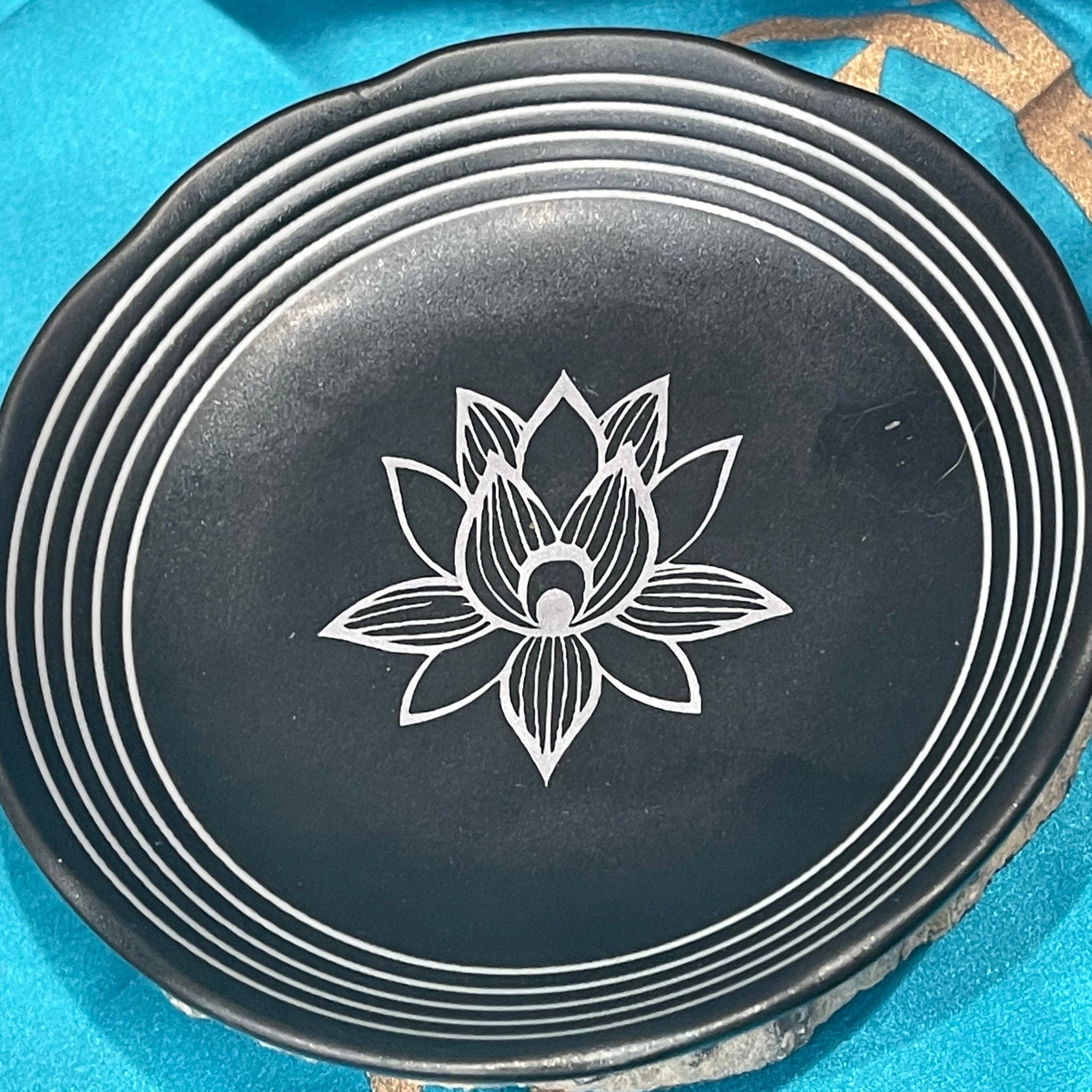 Trinket Dish Black with Silver Lotus