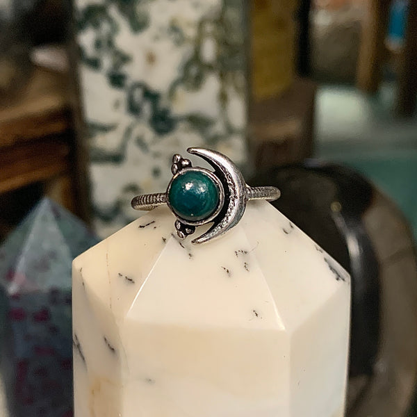 Sterling Silver Crescent Moon Ring with Gemstone