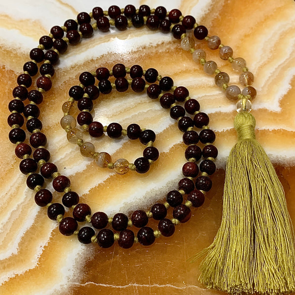 Rosewood and Citrine 108 Bead Meditation Mala Necklace