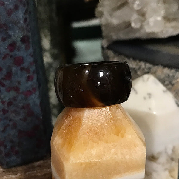 Sardonyx Wide Band Carved Ring Size 9