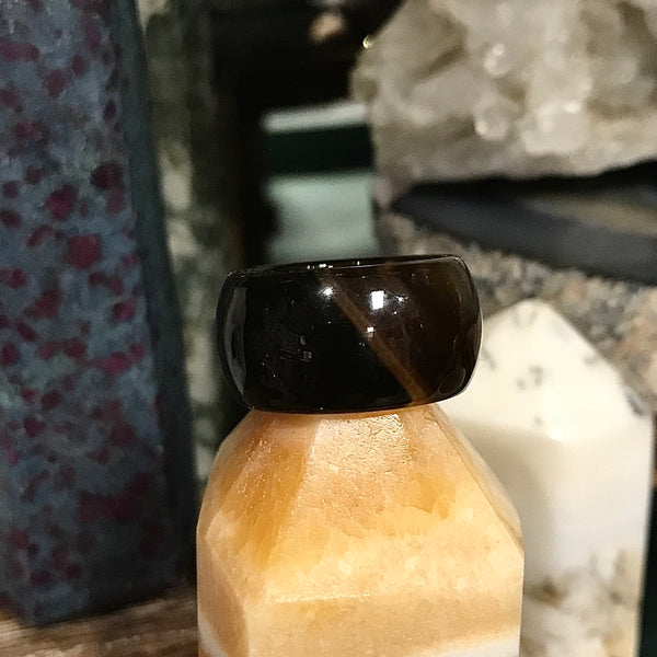 Sardonyx Wide Band Carved Ring Size 9