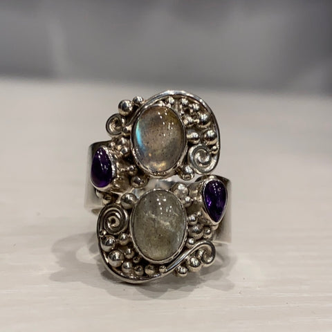 Sajen Labradorite & Amethyst Sterling Bypass Ring