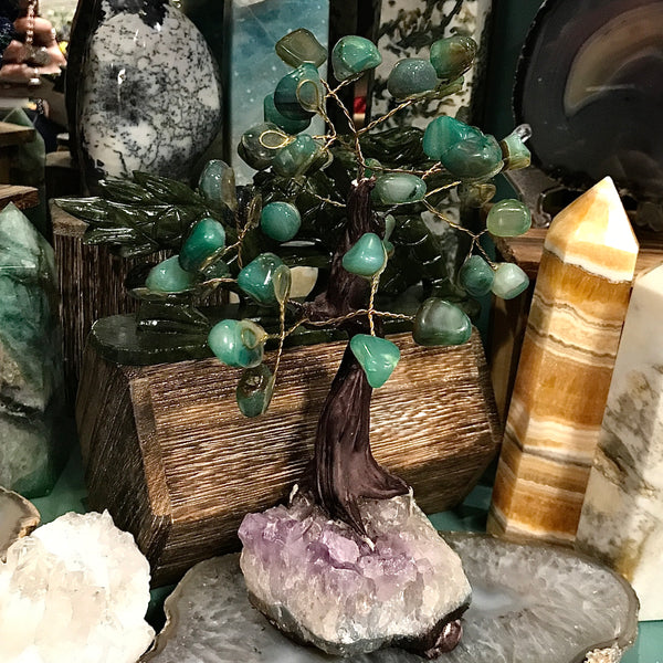 Green Aventurine Money Tree on Amethyst Druzy 7 inches