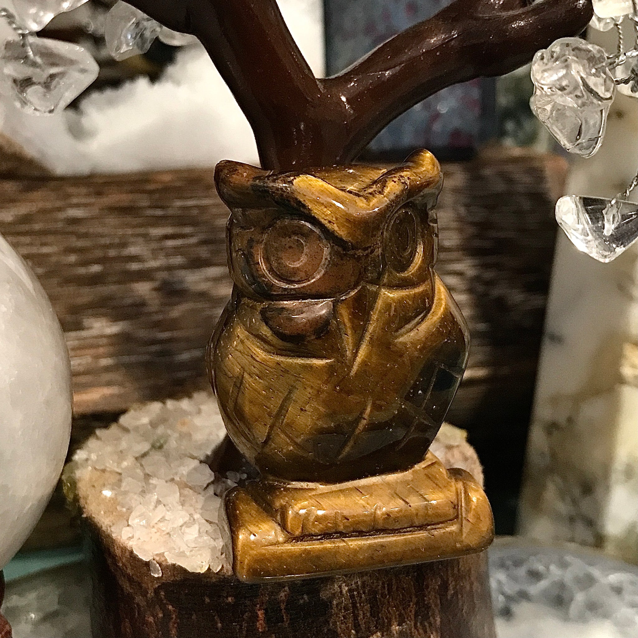 Tiger Eye Carved Owl