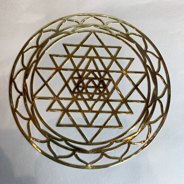 Brass 6 Inch Cut Sacred Geometry Crystal Grid