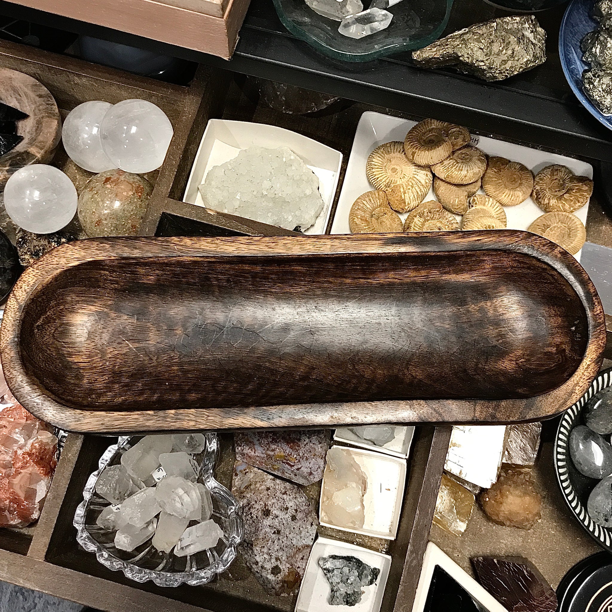 Hand-Carved Wood Oblong Incense Holder 9 inch