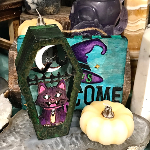 Light Up Painted Wood Coffin Box 2.5 by 4.5 inches