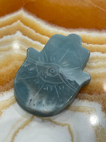 Caribbean Blue Calcite Hamsa Hand Carving 3 inch