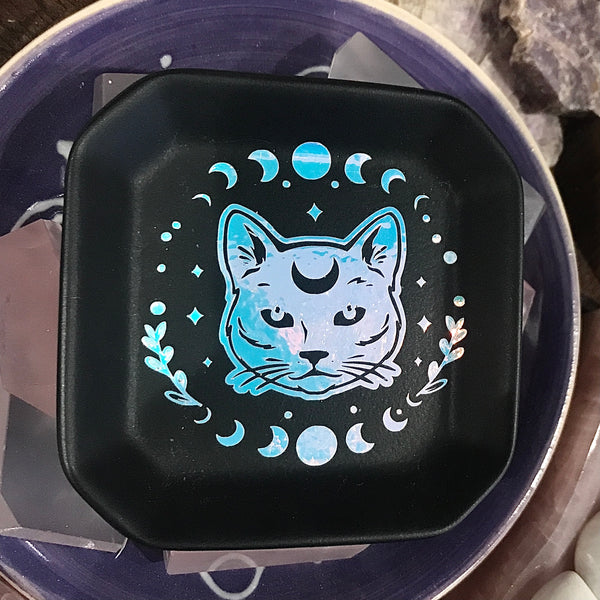 Iridescent Cat Moon Cycle Trinket Dish