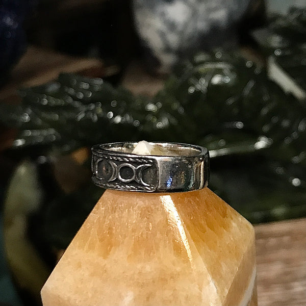 Moon Phase Pewter Band Ring