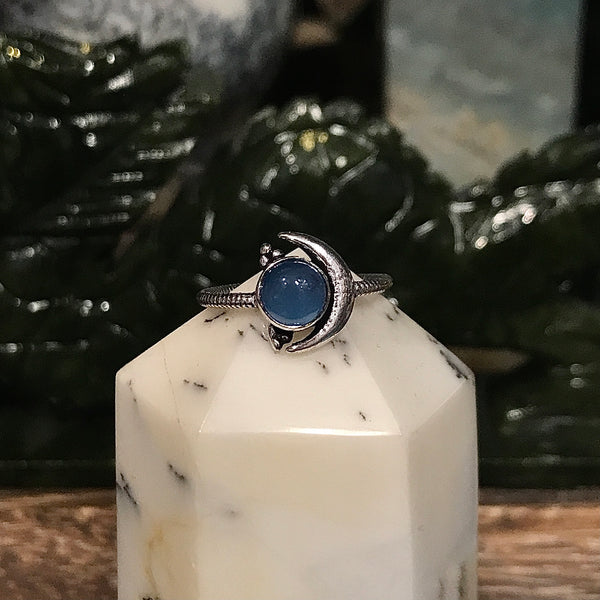 Sterling Silver Crescent Moon Ring with Gemstone