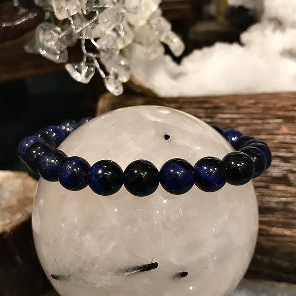 Natural Blue Tiger Eye Beaded Healing Bracelet