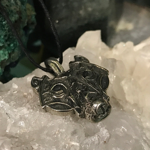 Viking Wolf’s Head Pewter Pendant Necklace