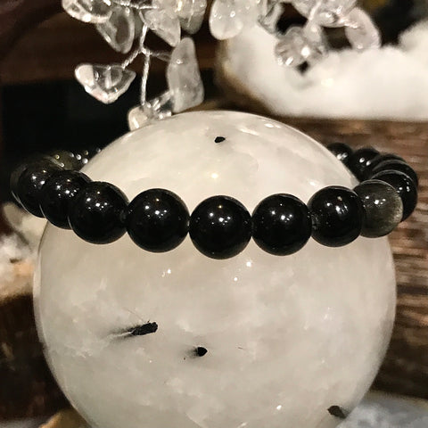 Natural Silver Sheen Obsidian Beaded Healing Bracelet