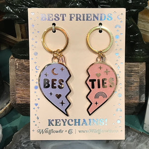 Pink and Lilac Besties Split Heart Keychain Set