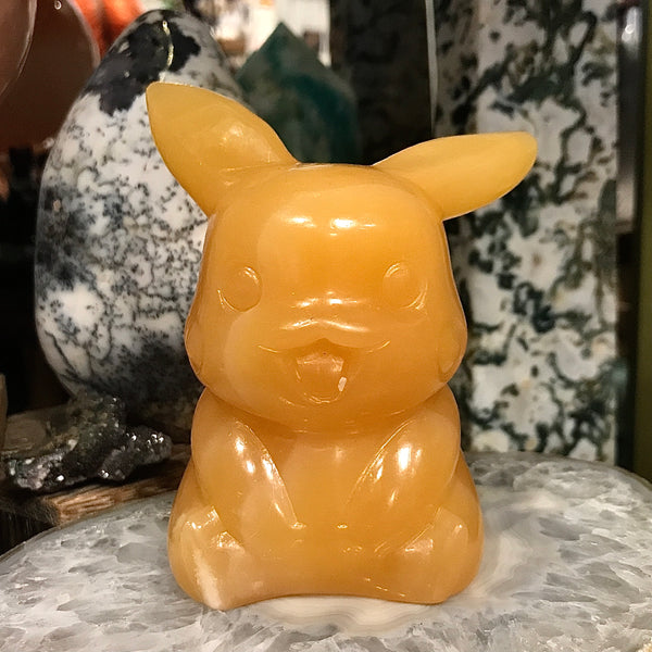 Large Pikachu Carving in Orange Calcite