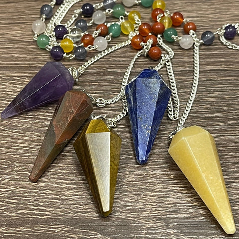 Pendulum with Assorted Chakra Stones on Silver Chain