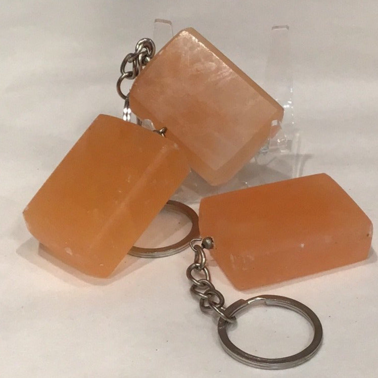 Peach Selenite Rectangle Keychain