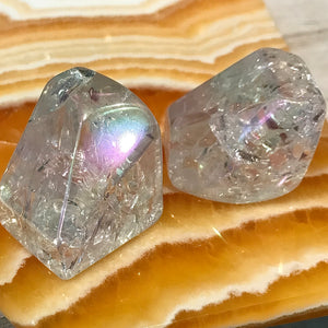 Polished Aura Finish Crackle Quartz Freeform