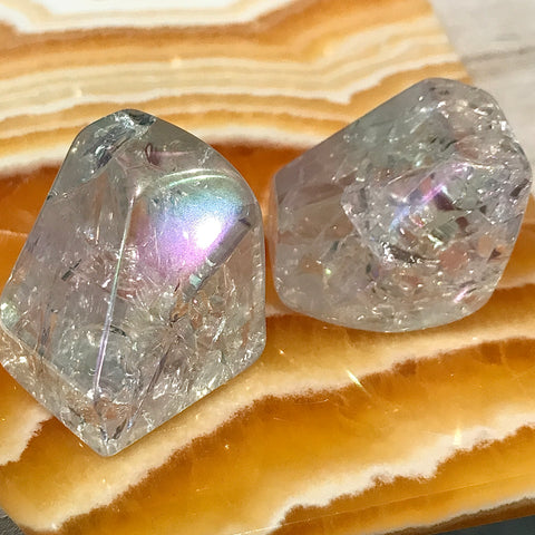 Polished Aura Finish Crackle Quartz Freeform