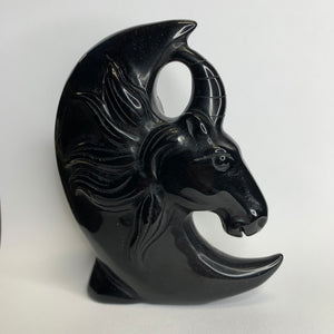 Obsidian Unicorn in Moon Carving 5 Inch
