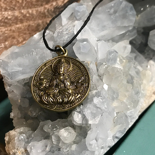 Quan Yin Brass Pendant Necklace