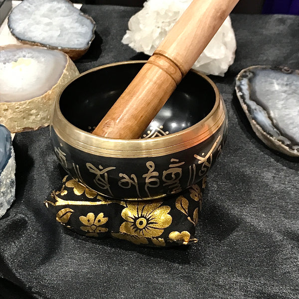 Black Hand of Hamsa Tibetan Singing Bowl Cushion & Stick