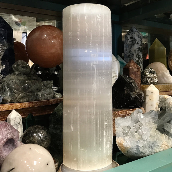 Selenite Cylinder Lamp 10 inches