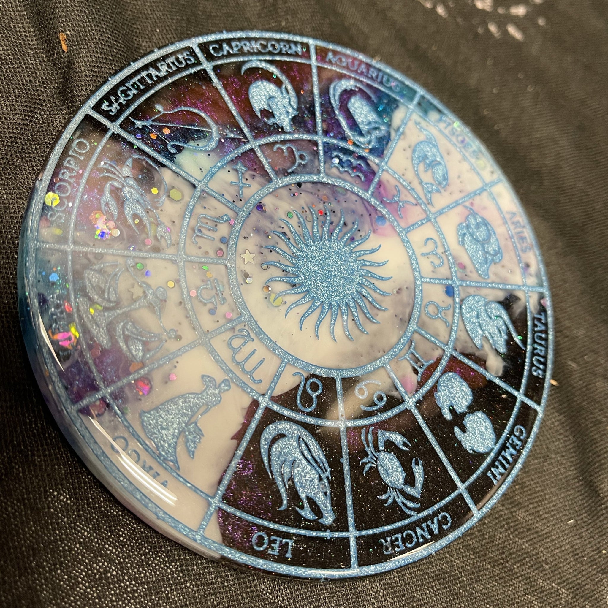 Cosmic Purple and Blue Zodiac Resin Coaster