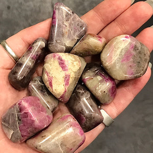 Chalcedony, Ruby, and Green Tourmaline Pocket Stone