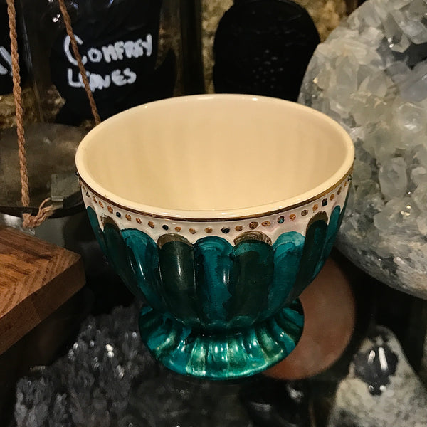 Offering Bowl in Teal Vintage China with Swarovski Crystal Edge