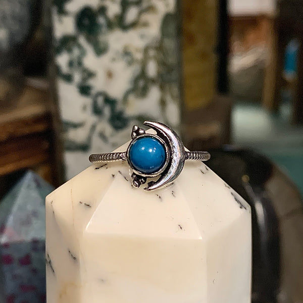 Sterling Silver Crescent Moon Ring with Gemstone