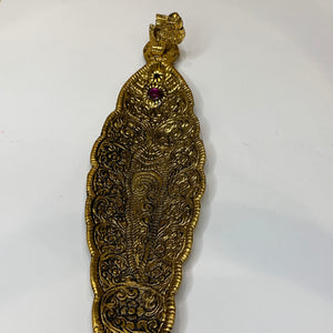 Gold Color Brass Ornate Leaf Om Symbol Incense Plate