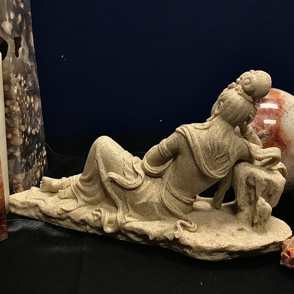 Kwan Yin Laying Down Sandstone Finish 7” Tall x 12” Wide