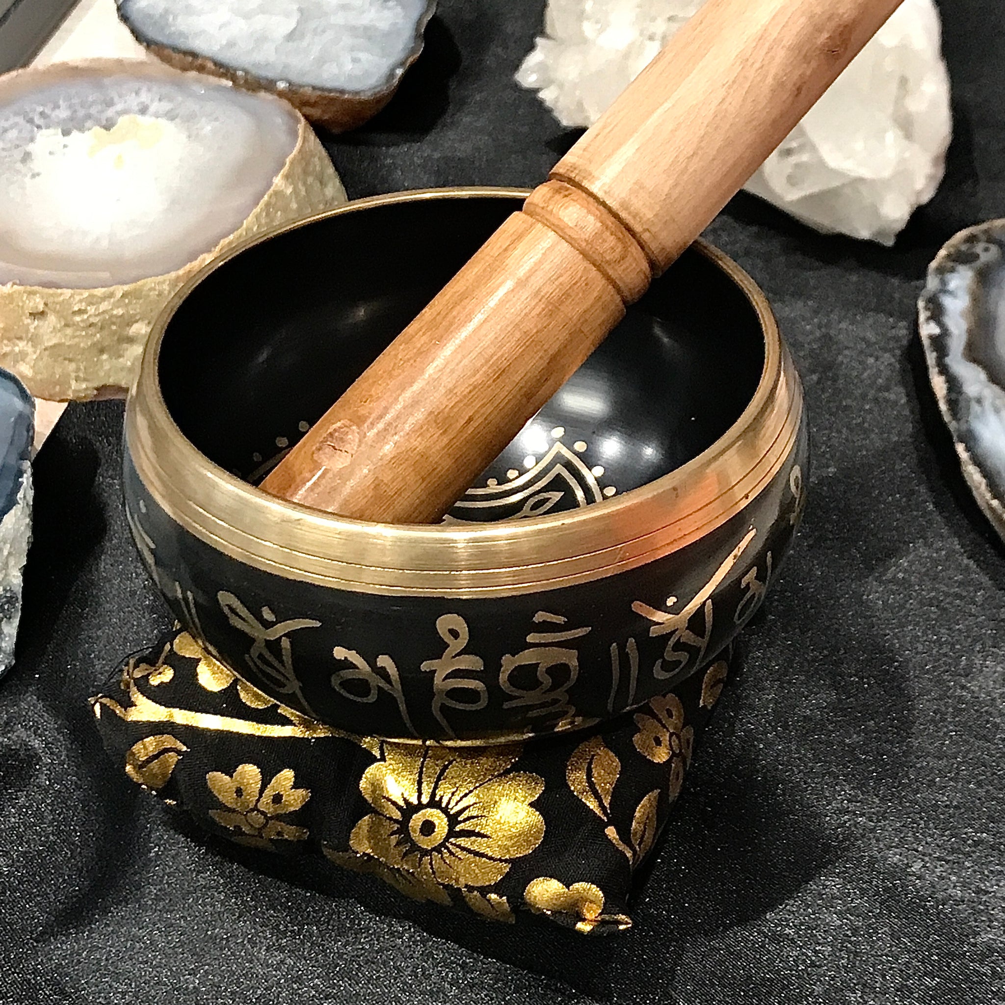 Black Hand of Hamsa Tibetan Singing Bowl Cushion & Stick