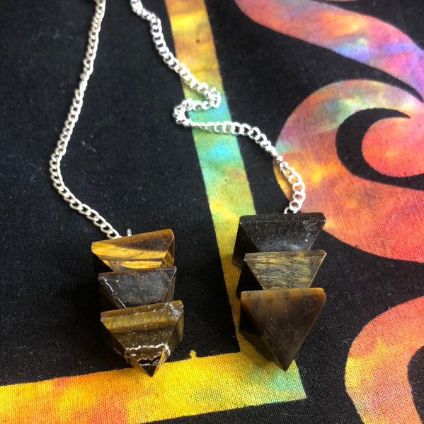 Tigers Eye Pyramid Pendulum on Chain